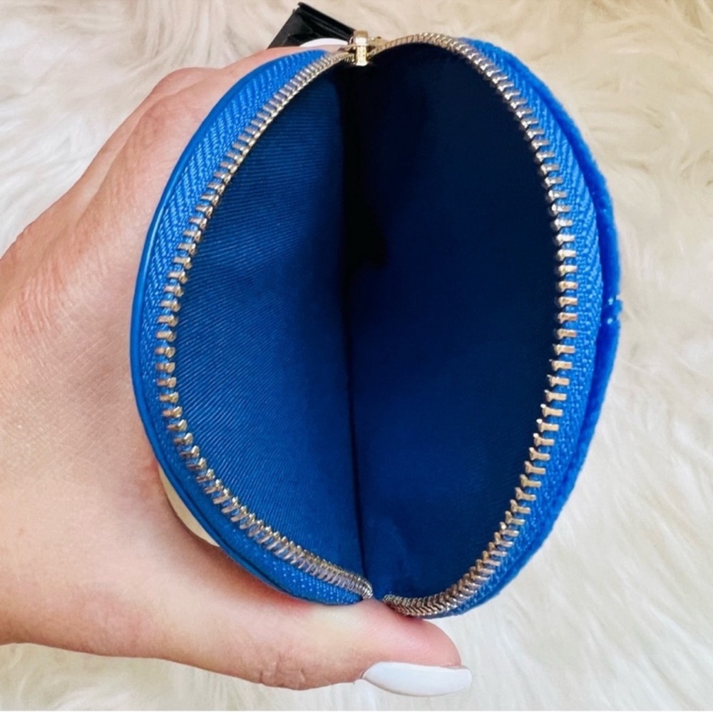 New! MAJE Quilted Round Coin Purse Wallet  Electric Blue Velvet - Picture 7 of 9